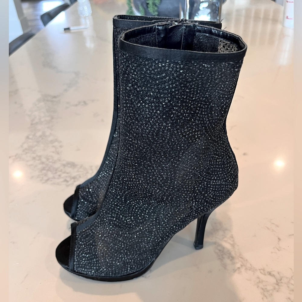 Caparros Sparkly Black Peep-Toe Booties